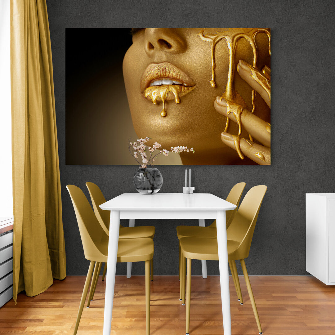 Tablou Canvas Golden Dripping Lips