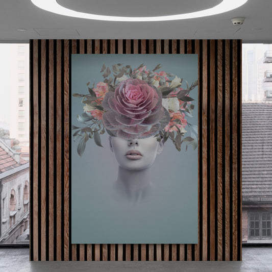 Tablou Canvas Femeie cu Chip de Flori Rose