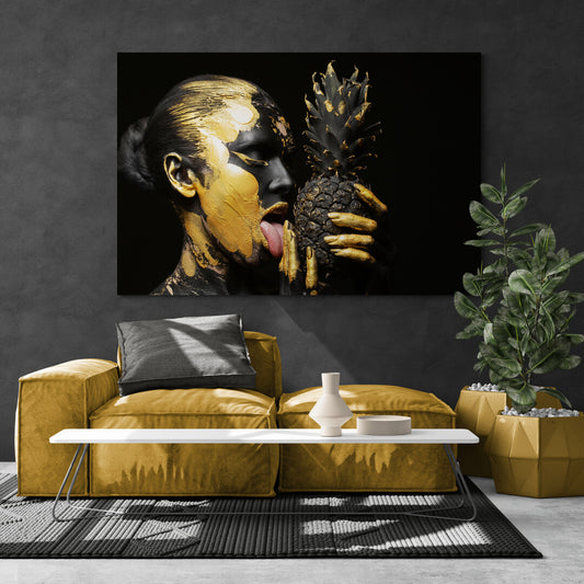 Tablou Canvas Golden Pineaple Kiss Panoply.ro
