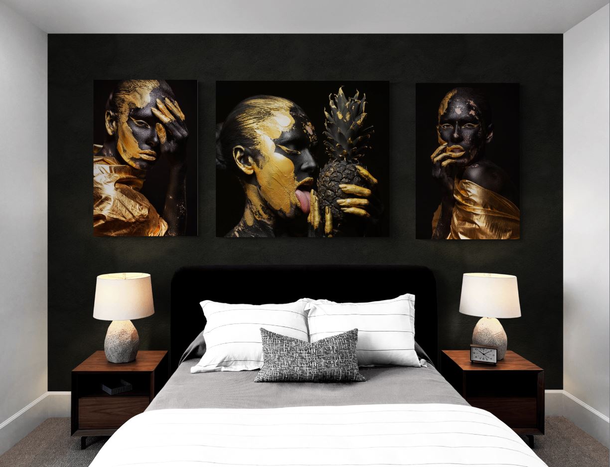 Set 3 Tablouri Canvas Black and Gold Luxury Panoply.ro